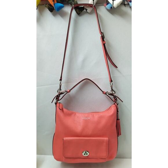 Coach Courtenay Coral Pink Leather Turnlock Pocket Tassel Hobo Shoulder Bag - Picture 3 of 16